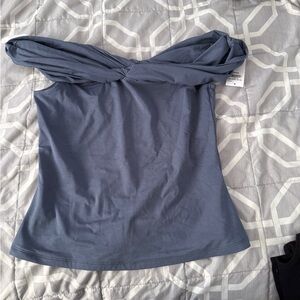 Abercrombie & Fitch Slate Blue Off-Shoulder Blouse